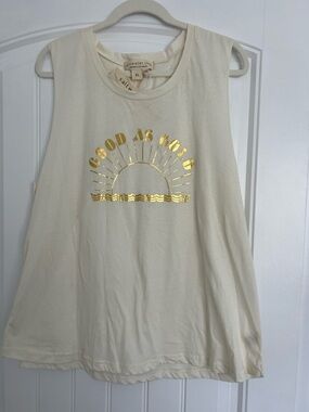 saltwater LUXE cream tank XL with gold foil sunrise graphic beach retro
